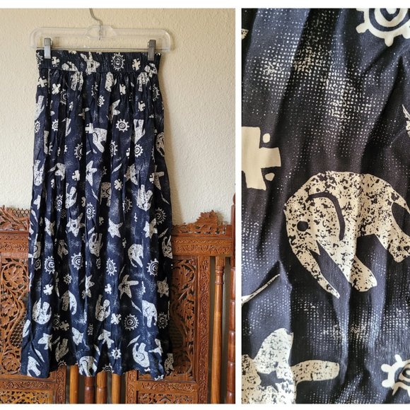 Campus Casuals Black Maxi Midi Elephant Print Skirt - Picture 1 of 8
